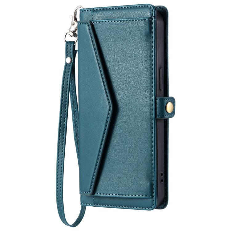 Funda de Cuero para iPhone 16E Ranura Múltiples Tarjetas y Cordón (Verde)