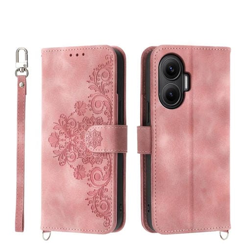 Funda de cuero con relieve floral para Redmi Turbo 4 Pro / Xiaomi Poco F7 (rosa)