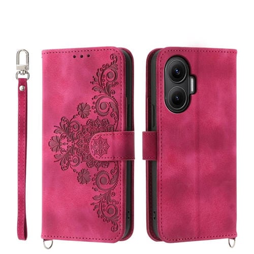 Funda de cuero con relieve floral para Redmi Turbo 4 Pro / Xiaomi Poco F7 (rojo vino)