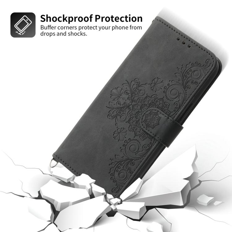 Funda de cuero con relieve floral para Redmi Turbo 4 Pro y Xiaomi Poco F7 (negro)