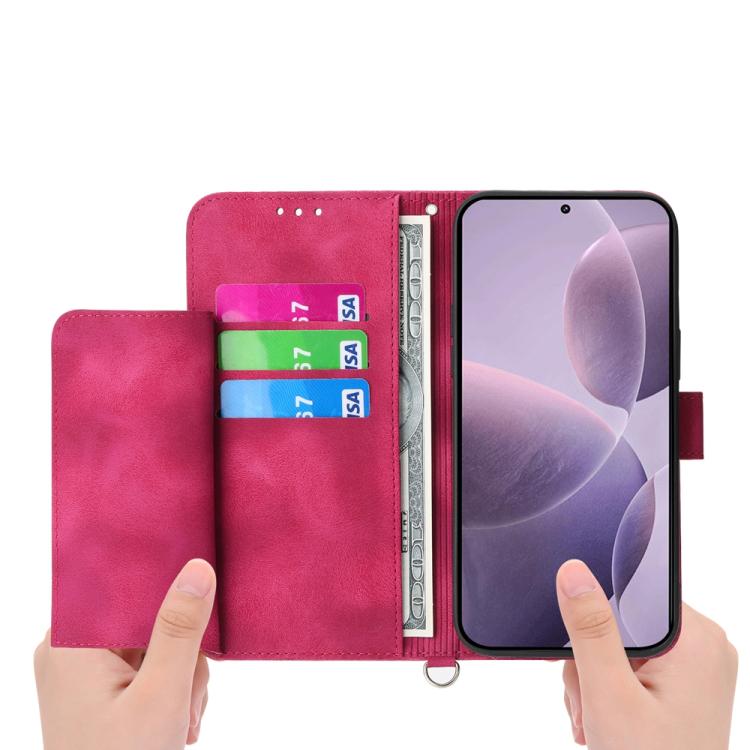 Funda de cuero con relieve floral para Redmi K80/K80 Pro (rojo vino)