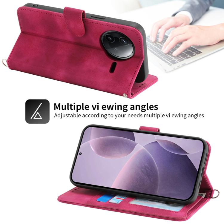 Funda de cuero con relieve floral para Redmi K80/K80 Pro (rojo vino)