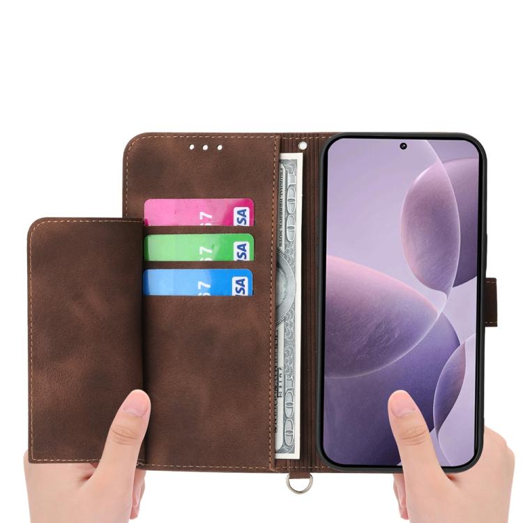 Funda de cuero con relieve de flores para Redmi K80/K80 Pro (marrón)