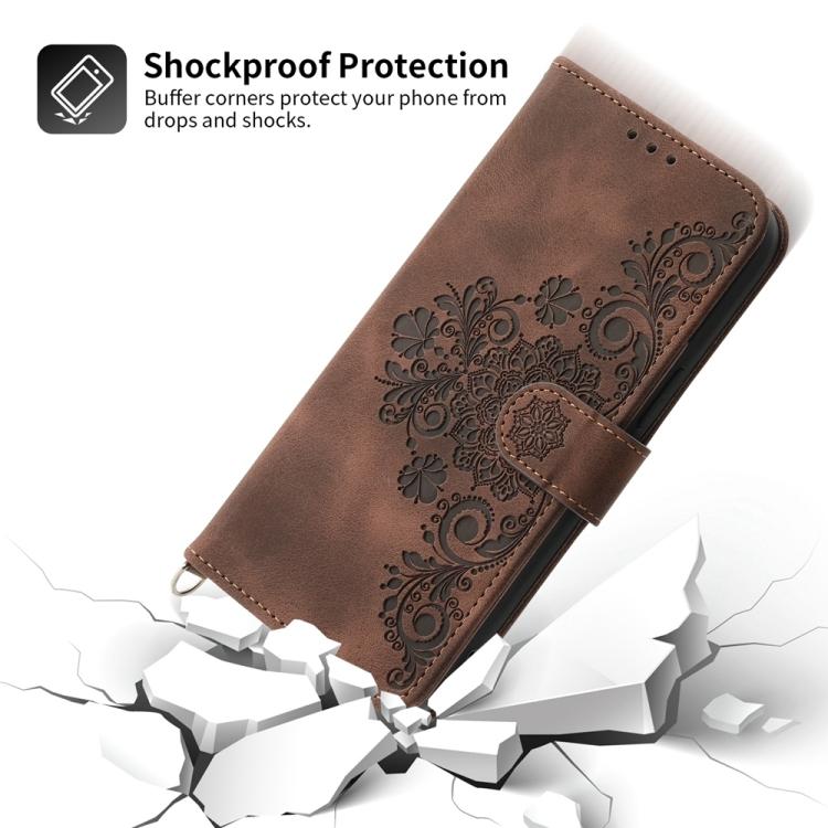 Funda de cuero con relieve de flores para Redmi K80/K80 Pro (marrón)