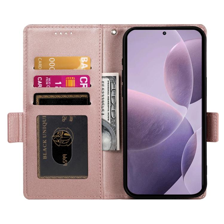 Funda de cuero esmerilado magnético con hebilla lateral para Redmi K80/K80 Pro (oro rosa)