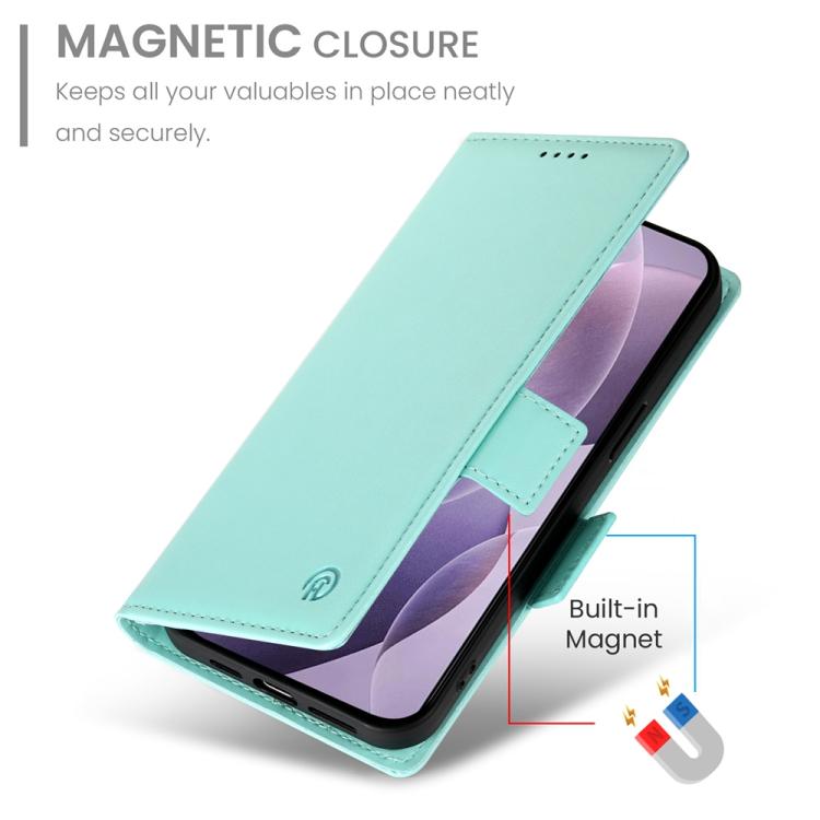 Funda de cuero esmerilado con hebilla lateral magnética para Redmi K80/K80 Pro (verde menta)