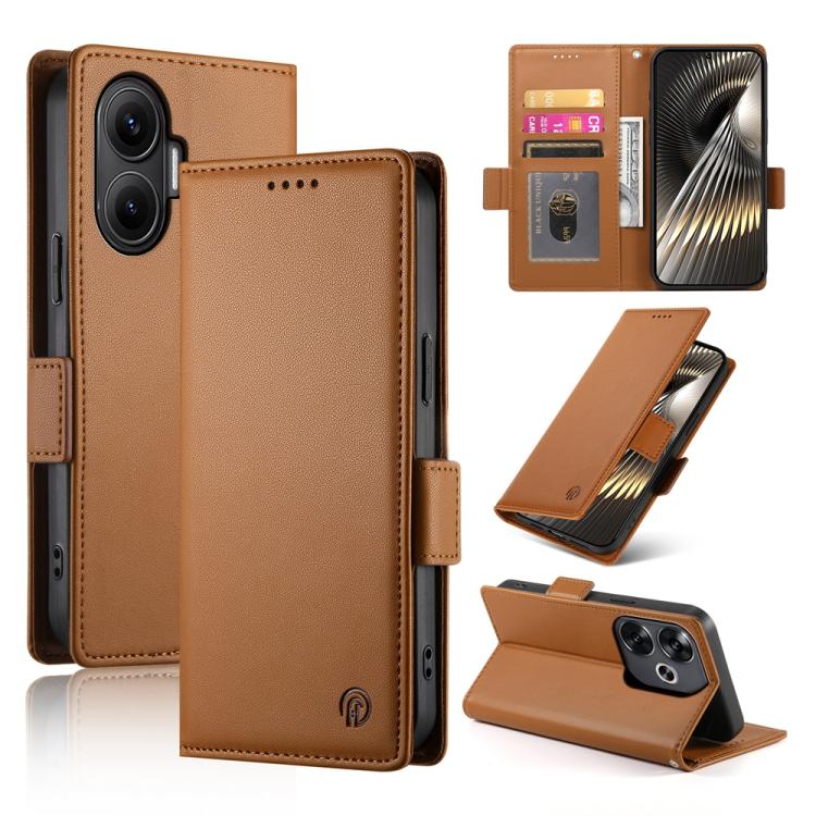 Funda de cuero esmerilado con hebilla lateral magnética para Redmi Turbo 4 Pro / Xiaomi Poco F7 (marrón)
