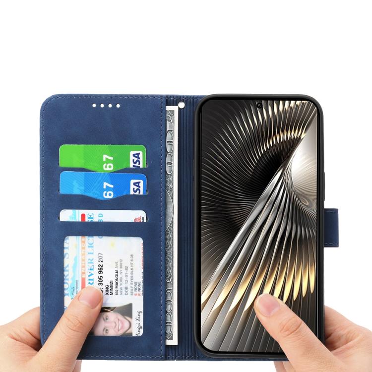 Funda híbrida de TPU y cuero sintético Dierfeng Dream Line para Redmi Turbo 4 Pro y Xiaomi Poco F7 (azul)