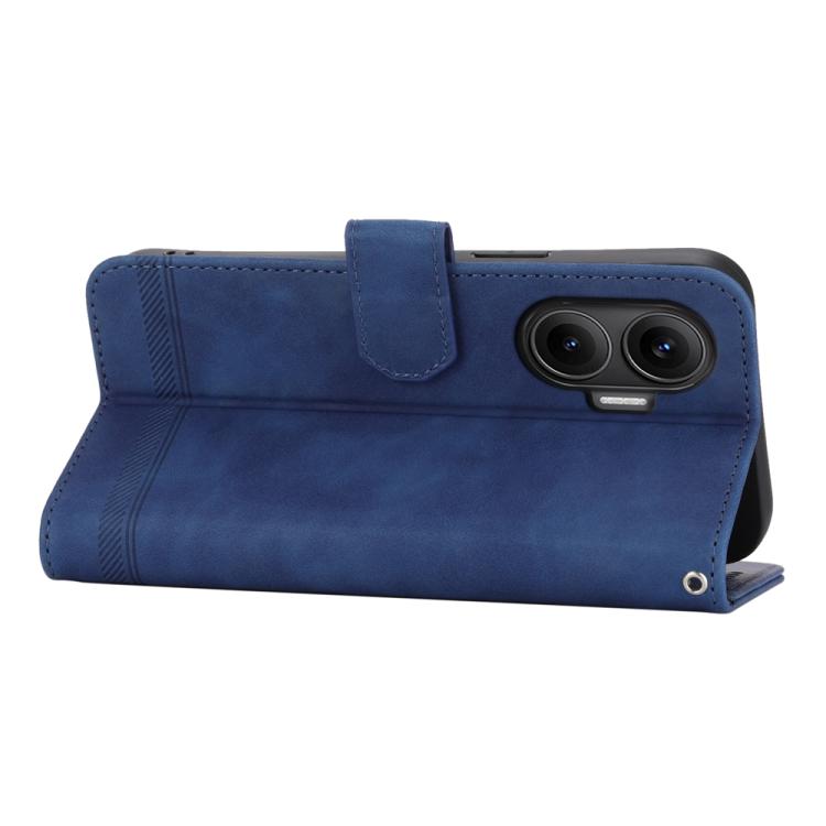 Funda híbrida de TPU y cuero sintético Dierfeng Dream Line para Redmi Turbo 4 Pro y Xiaomi Poco F7 (azul)