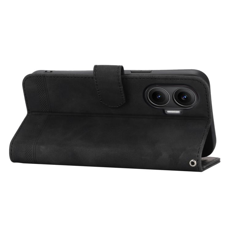 Funda híbrida de TPU y cuero sintético Dierfeng Dream Line para Redmi Turbo 4 Pro y Xiaomi Poco F7 (negra)