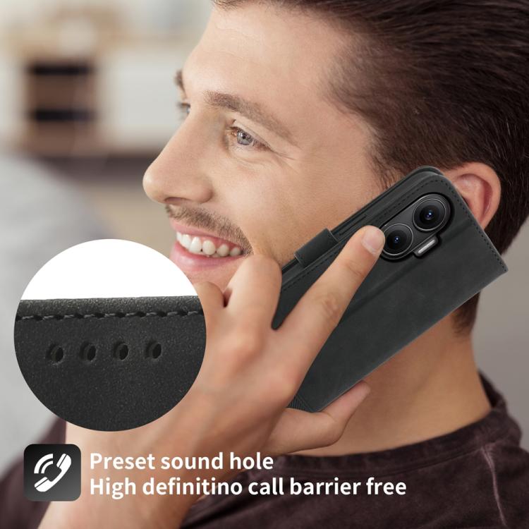 Funda híbrida de TPU y cuero sintético Dierfeng Dream Line para Redmi Turbo 4 Pro y Xiaomi Poco F7 (negra)