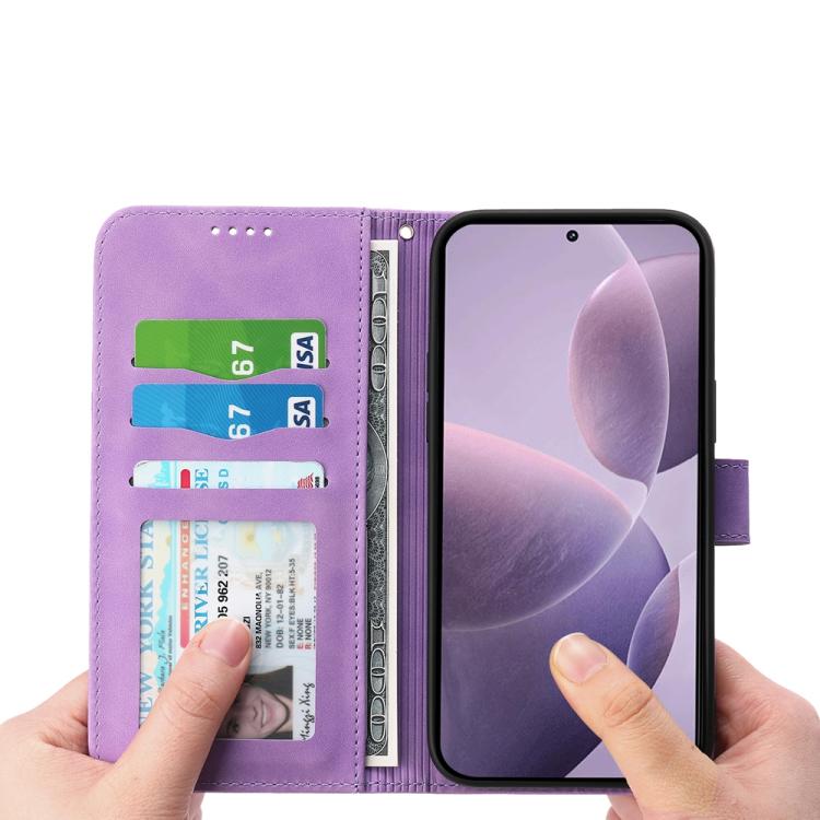 Funda híbrida de TPU y cuero sintético Dierfeng Dream Line para Redmi K80/K80 Pro (morada)