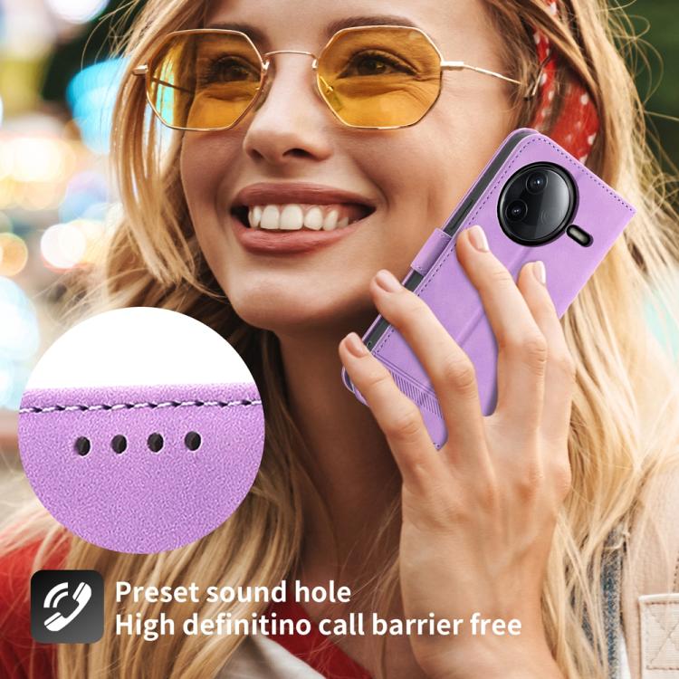 Funda híbrida de TPU y cuero sintético Dierfeng Dream Line para Redmi K80/K80 Pro (morada)