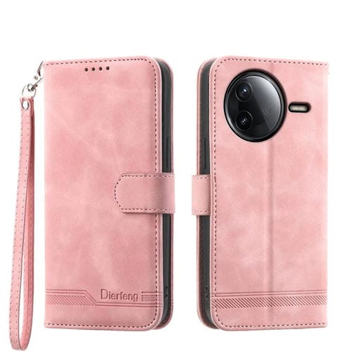 Funda híbrida de TPU y cuero sintético Dierfeng Dream Line para Redmi K80/K80 Pro (rosa)