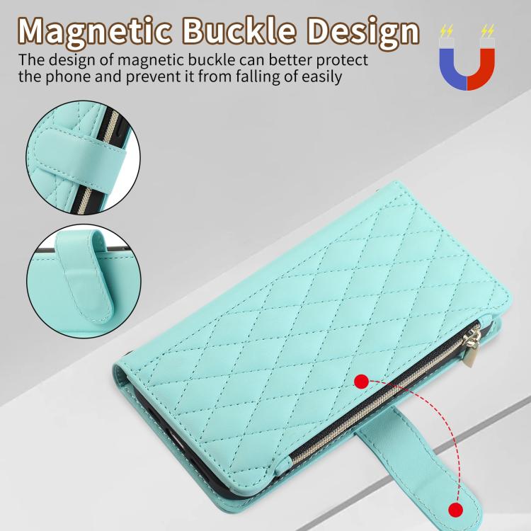 Funda tipo billetera Rombal para iPhone 16 Pro Max con cremallera (Cian)