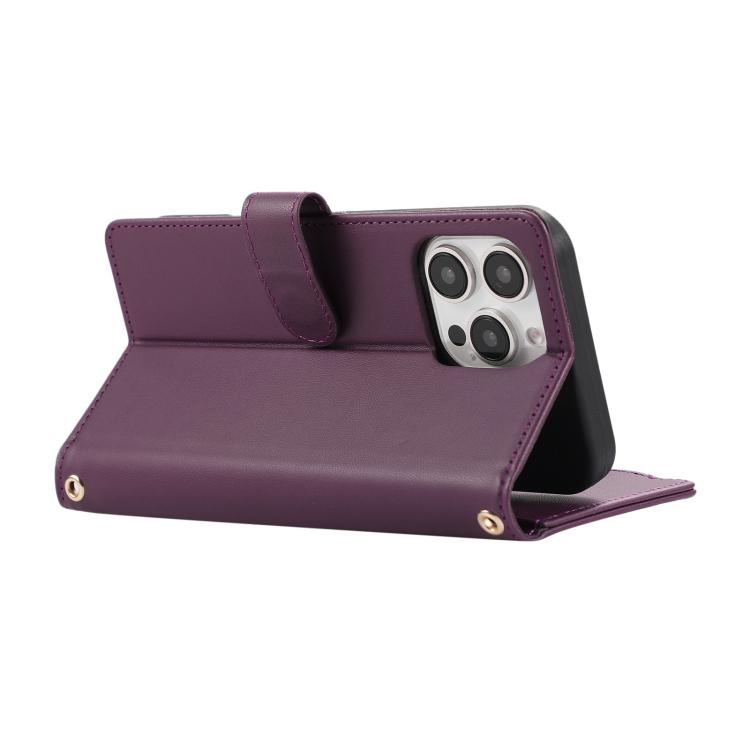 Funda Tipo Billetera Cuero Rombal para iPhone 16 Pro Max (Morado Oscuro)