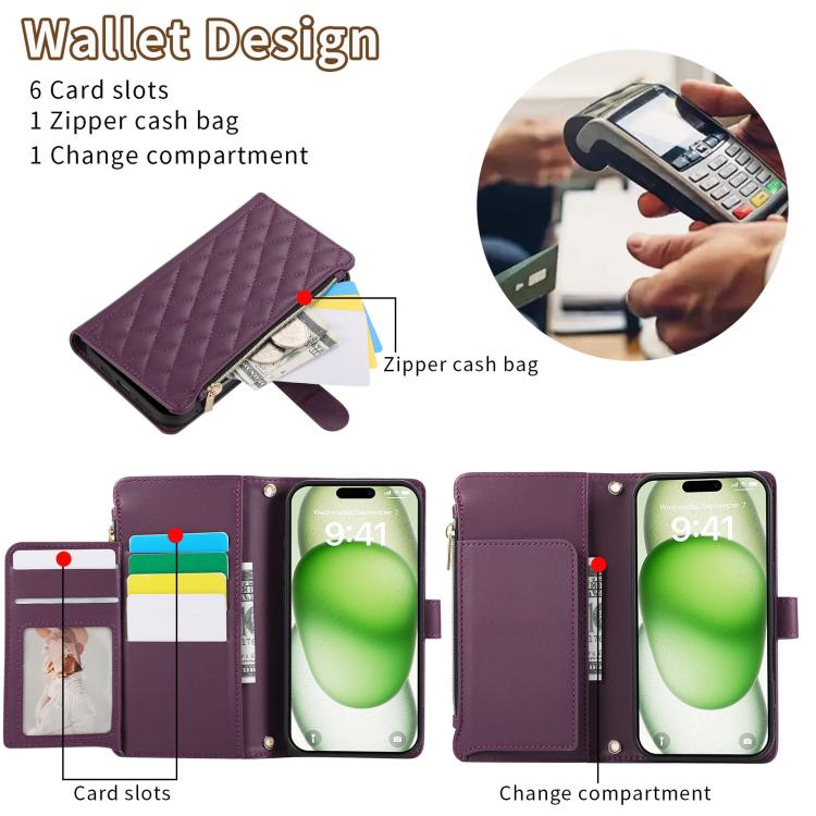 Funda Tipo Billetera Cuero Rombal para iPhone 16 Pro Max (Morado Oscuro)
