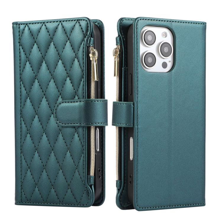 Funda de Cuero Tipo Billetera Rombal para iPhone 16 Pro (Verde)