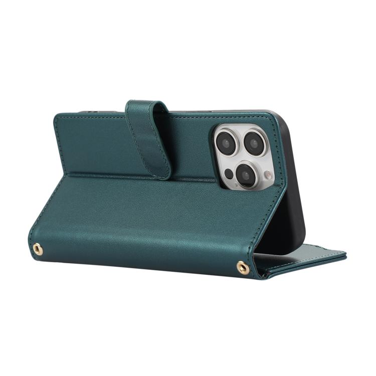 Funda de Cuero Tipo Billetera Rombal para iPhone 16 Pro (Verde)
