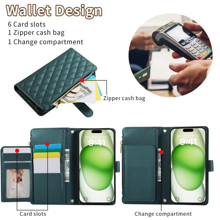 Funda de Cuero Tipo Billetera Rombal para iPhone 16 Pro (Verde)