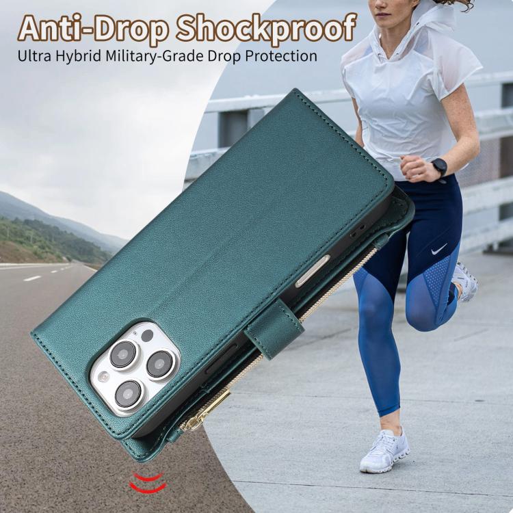 Funda de Cuero Tipo Billetera Rombal para iPhone 16 Pro (Verde)