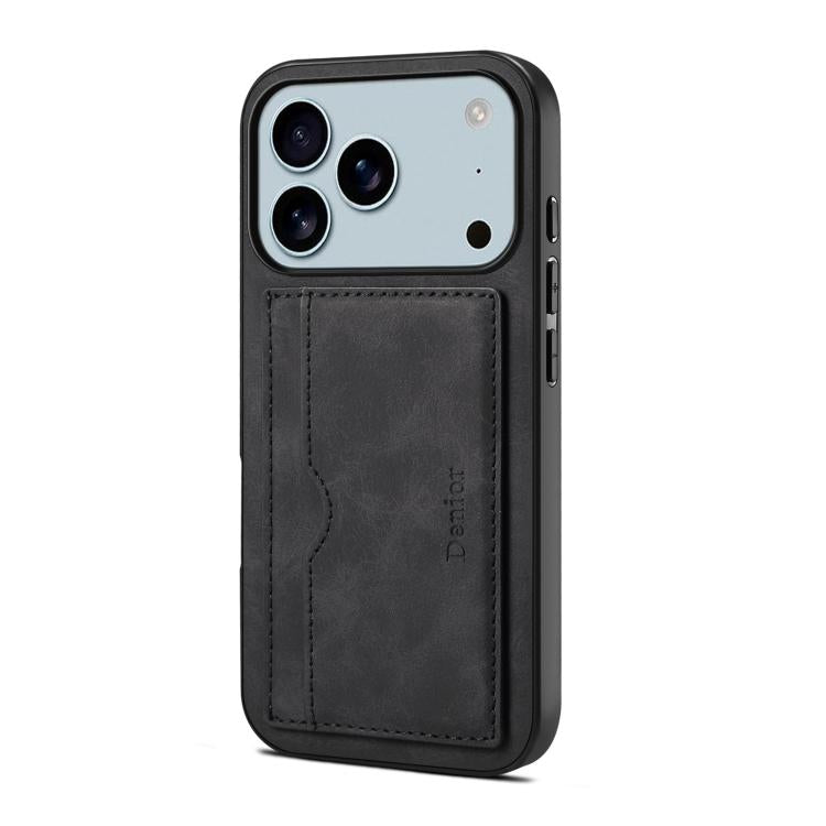 Funda de PU Denior D08 para iPhone 17 Pro con ranura para una sola tarjeta (negra)
