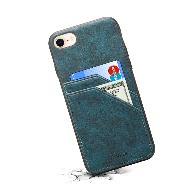 Funda Trasera PU Denior D09 con Ranura para Dos Tarjetas para iPhone 16E (Azul)