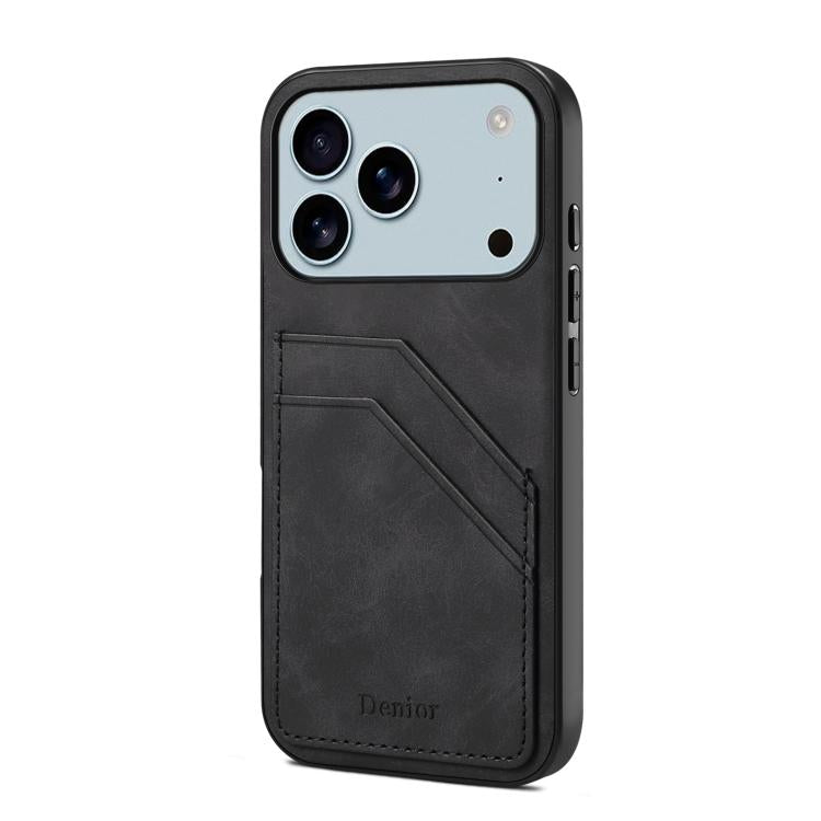 Funda trasera de PU Denior D09 para iPhone 17 Pro con ranura para dos tarjetas (negra)