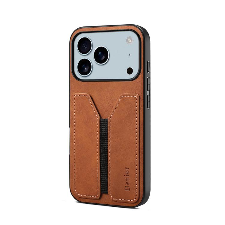Funda trasera de PU con ranura para tarjeta elástica para iPhone 17 Pro Denior D07 DV (marrón)