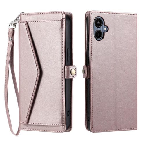 Funda de cuero tipo cartera con ranura para múltiples tarjetas y cordón para Samsung Galaxy A07 4G (oro rosa)