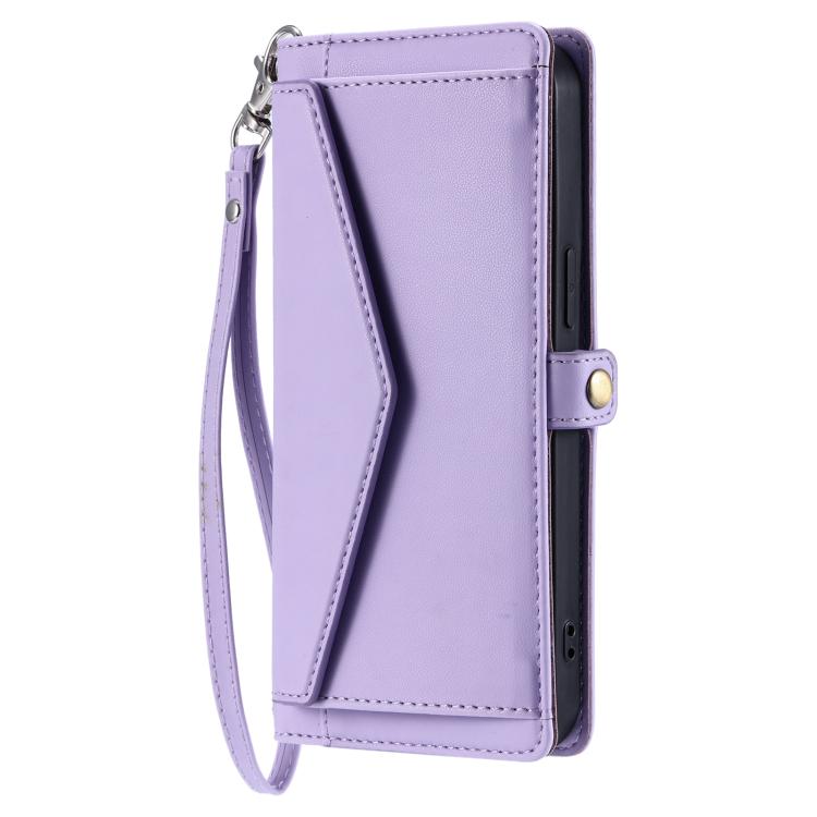 Funda de cuero con ranura para múltiples tarjetas y cordón para Samsung Galaxy S25 FE 5G (morado)