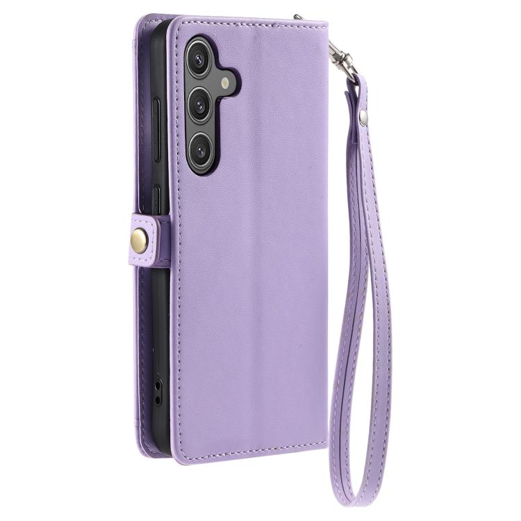 Funda de cuero con ranura para múltiples tarjetas y cordón para Samsung Galaxy S25 FE 5G (morado)
