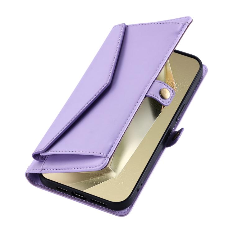 Funda de cuero con ranura para múltiples tarjetas y cordón para Samsung Galaxy S25 FE 5G (morado)