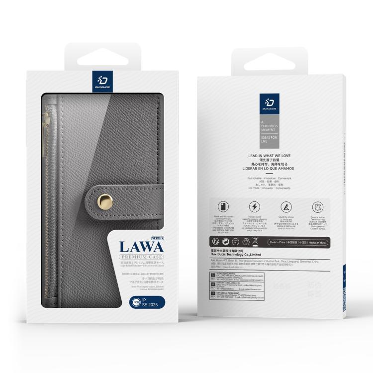 Estuche para Teléfono Dux Ducis Lawa Series 2 En 1 para iPhone 16E con Cremallera Desmontable Magsafe y Cordón (Gris)