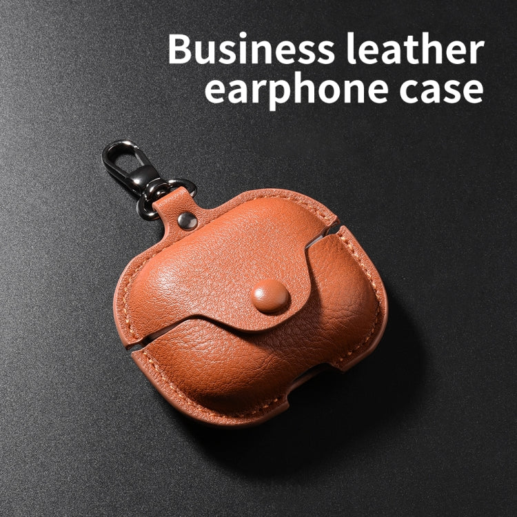 Funda Protectora de Cuero para Auriculares Bluetooth Samsung Galaxy Buds 3 Business con Gancho (Marrón Oscuro)