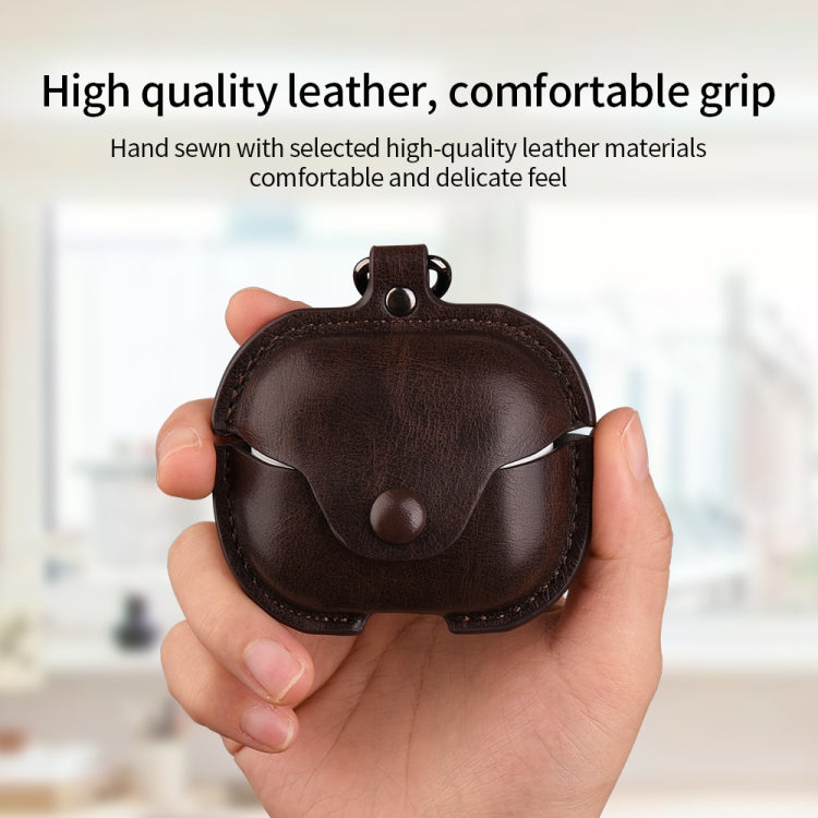 Funda Protectora de Cuero para Auriculares Bluetooth Samsung Galaxy Buds 3 Business con Gancho (Marrón Oscuro)
