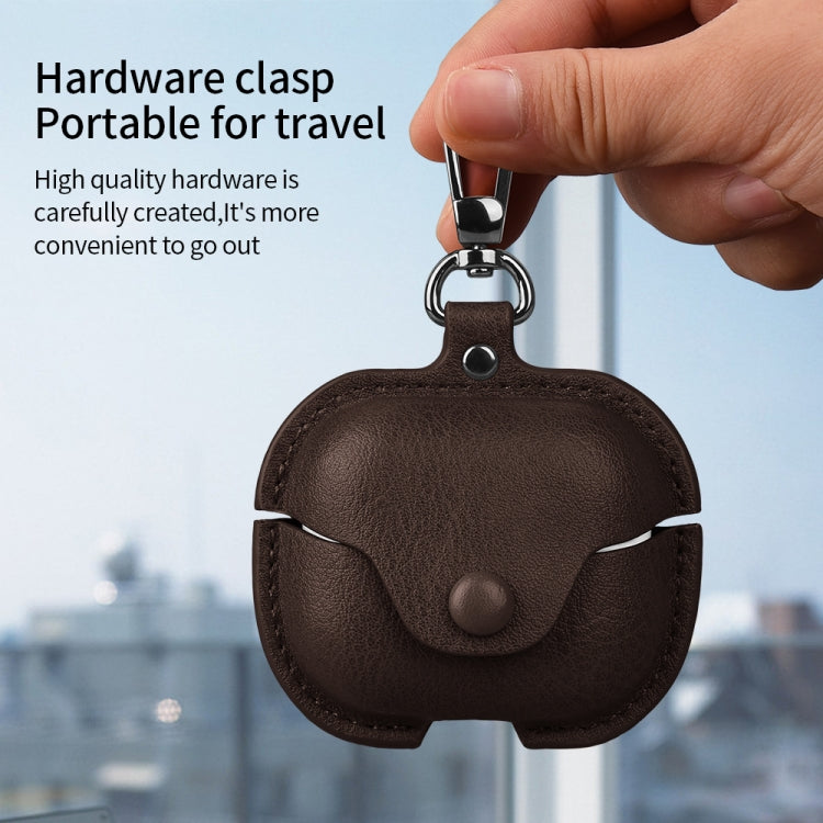 Funda Protectora de Cuero para Auriculares Bluetooth Samsung Galaxy Buds 3 Business con Gancho (Marrón Oscuro)