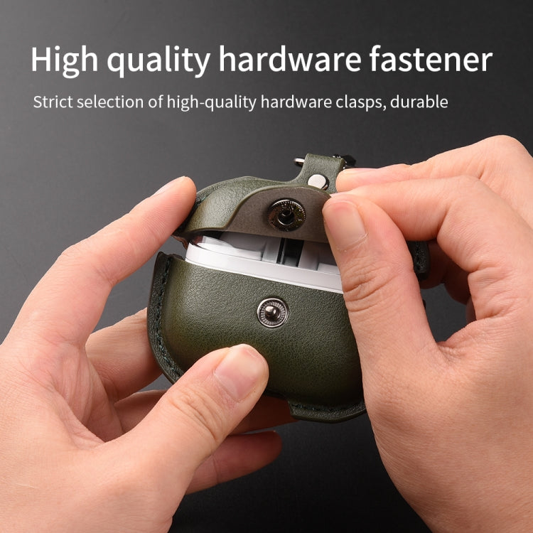 Funda Protectora de Cuero para Auriculares Bluetooth Samsung Galaxy Buds 3 Business con Gancho (Marrón Oscuro)