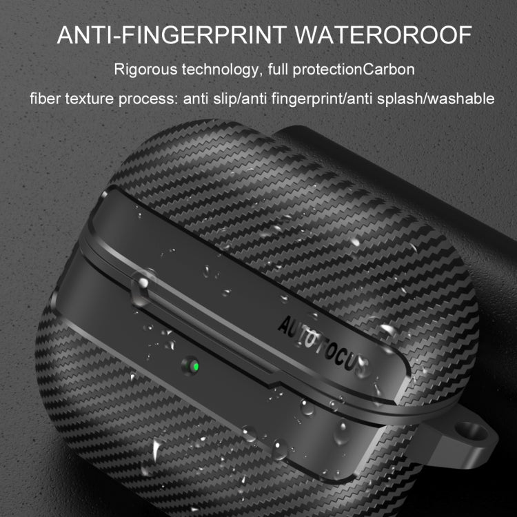 Funda Protectora Samsung Galaxy Buds3/3 Pro con Textura Fibra de Carbono y Mosquetón (Negro)