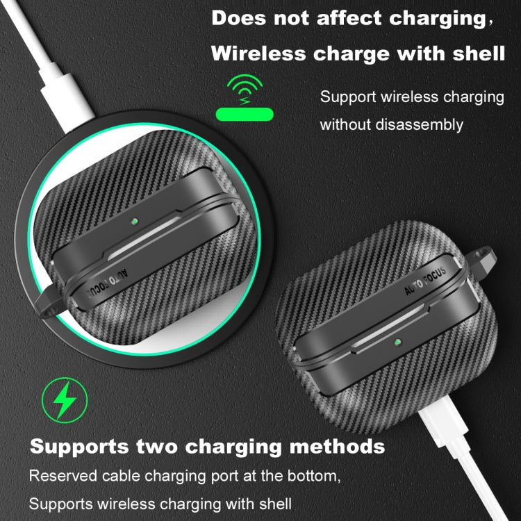 Funda Protectora para Auriculares Samsung Galaxy Buds3 y 3 Pro con Textura de Fibra de Carbono y Mosquetón (Transparente)