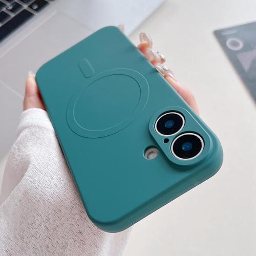 Funda magnética MagSafe de silicona líquida de color sólido para iPhone 17 (verde oscuro)