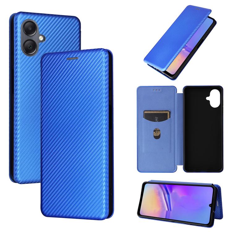 Funda de cuero con textura de fibra de carbono para Samsung Galaxy A07 4G (azul)