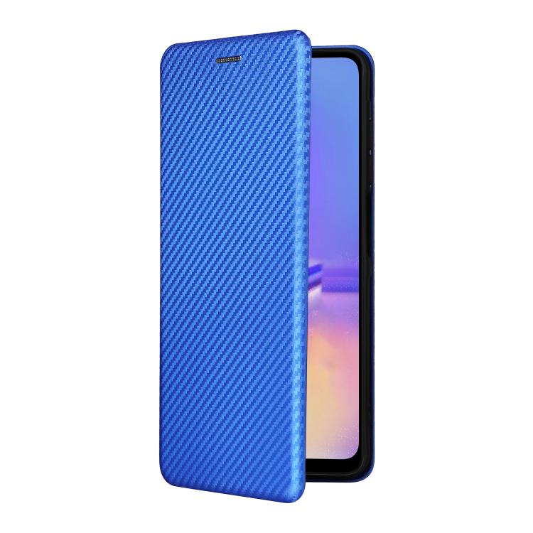Funda de cuero con textura de fibra de carbono para Samsung Galaxy A07 4G (azul)