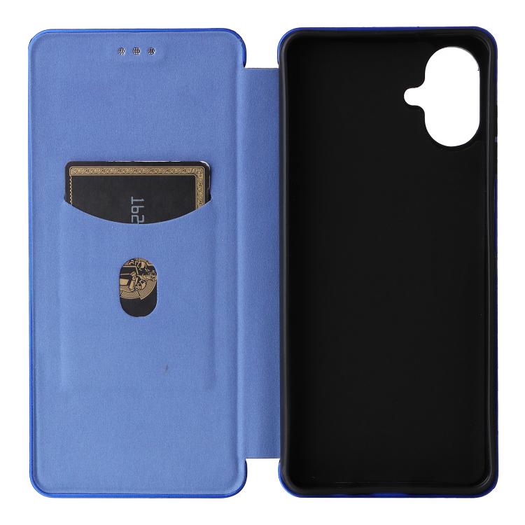 Funda de cuero con textura de fibra de carbono para Samsung Galaxy A07 4G (azul)