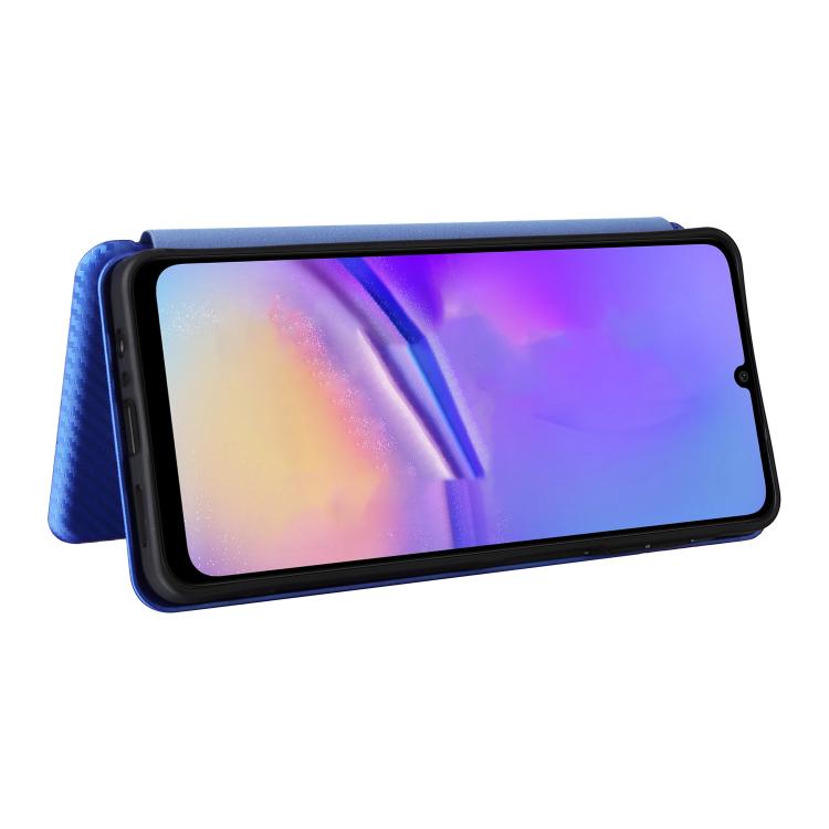 Funda de cuero con textura de fibra de carbono para Samsung Galaxy A07 4G (azul)