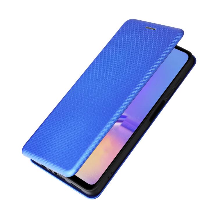 Funda de cuero con textura de fibra de carbono para Samsung Galaxy A07 4G (azul)