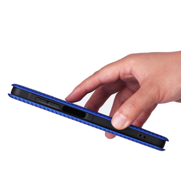 Funda de cuero con textura de fibra de carbono para Samsung Galaxy A07 4G (azul)