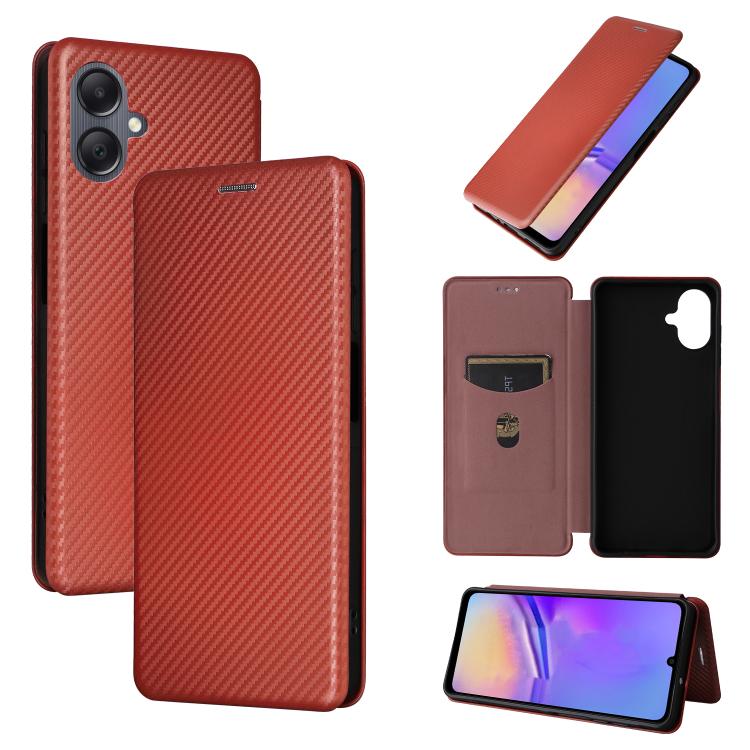 Funda de cuero con textura de fibra de carbono para Samsung Galaxy A07 4G (marrón)