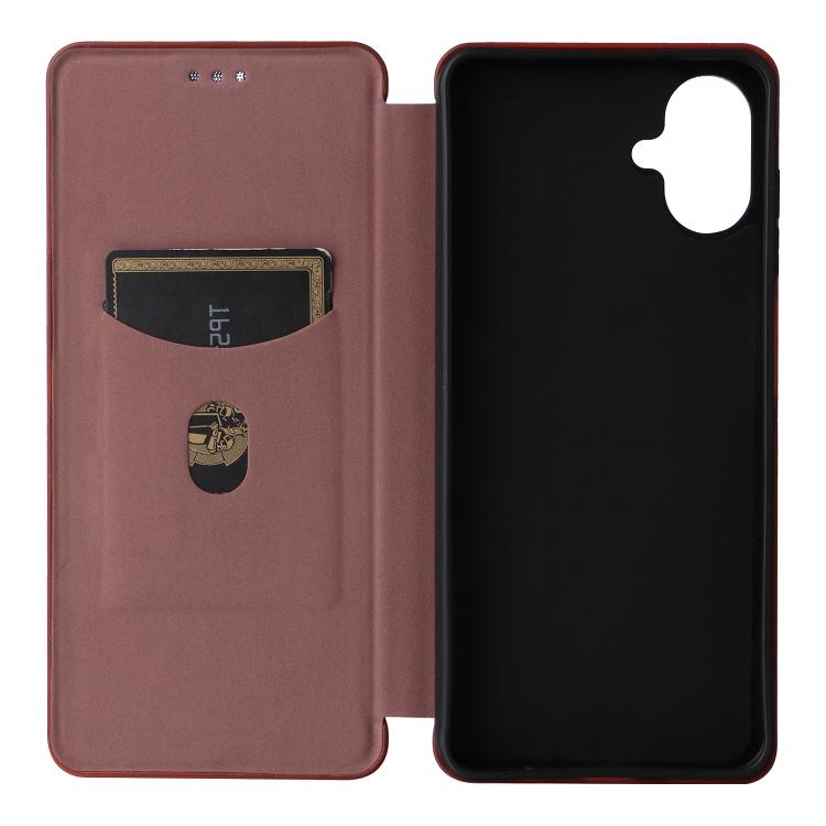 Funda de cuero con textura de fibra de carbono para Samsung Galaxy A07 4G (marrón)