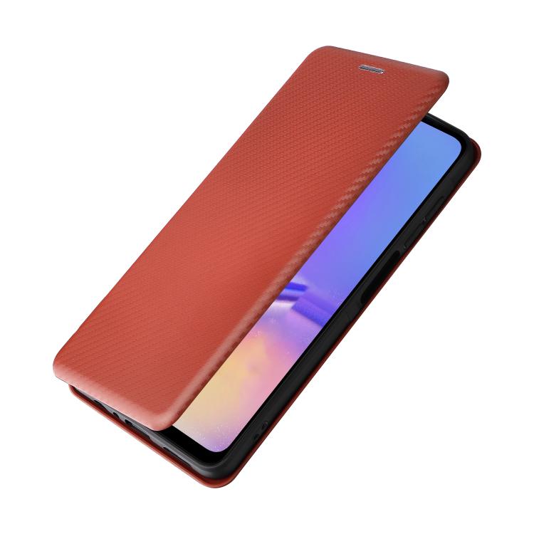 Funda de cuero con textura de fibra de carbono para Samsung Galaxy A07 4G (marrón)